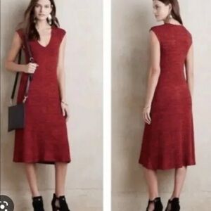 Maeve for Anthropologie Woman's Sz S "Arete" Red Ribbed Knit Midi Dress